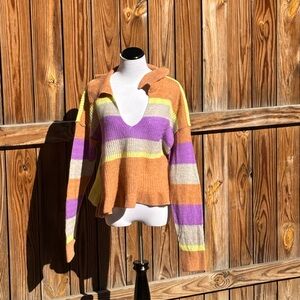 Free People Ives Oversized Cashmere Multi Colored Striped Sweater Size Large